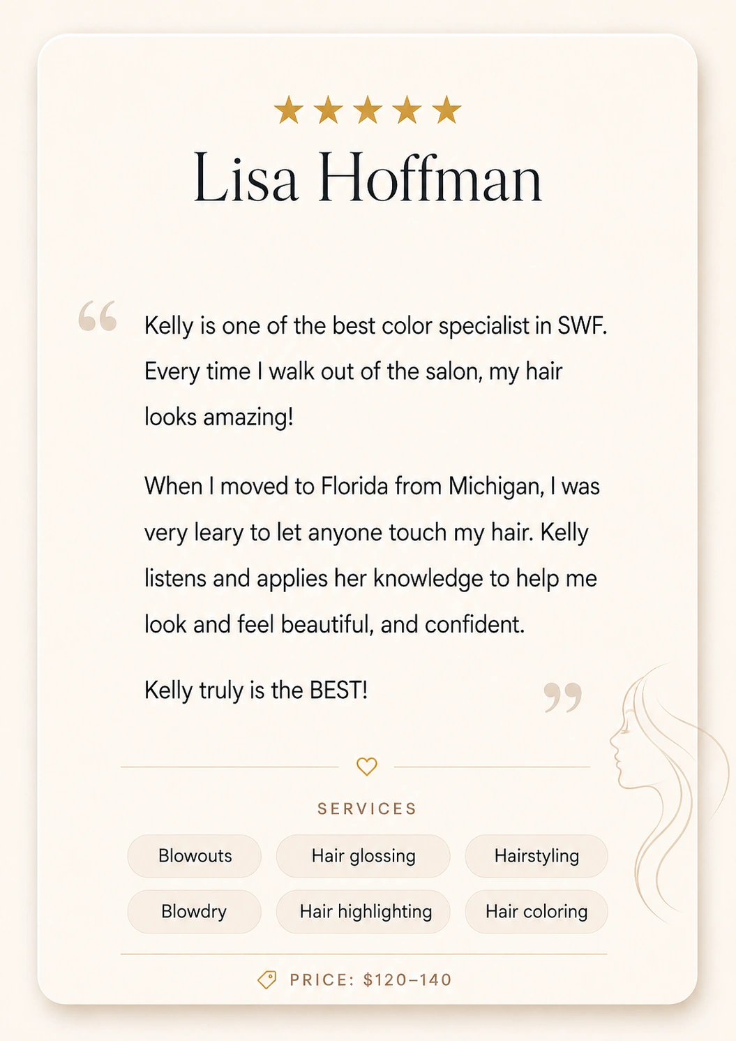 Five-star client review from Lisa Hoffman about Kelly Blinsinger